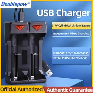 Dronlar Yeni DoublePow DPUK21 Şarj Edilebilir USB Pil Şarj Cihazı İkili Yuvası 3.7V 18650/26650/10440/14500/16340/21700 Lityum Pil