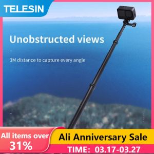 Çubuklar Telesin 3m uzunluğunda karbon fiber Monopod Selfie Stick GoPro Hero 12 11 10 9 8 7 DJI Action 2 Insta360 Sjcam Kamera Aksesuarları