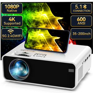 Projektor mit 5G WiFi Bluetooth, native 1080p Movie Projector 4K Support, Videoprojektor, für HDMI, VGA, USB, Laptop, Android Phone, Meeting Room des Heimkino -Büros