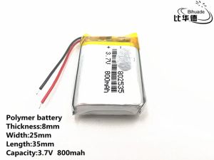 Аксессуары 10 шт. / Лот хороший Qulity 3.7V 800MAH 802535 Полимерный литий -ион / линий батарея для банка игрушек GPS GPS