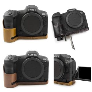 Çantalar Retro PU Deri Yarım Gövde Kılıfı Kapak Temel Alt Açılış Versiyon Kamera Çantası Canon EOS R10 R8 R7 R5 R5 R6 Mark II R6II