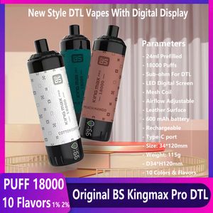 Новый BS Puff 18000 одноразовые Vapes KingMax Pro Dtl Vaper 18000 Puff 18k Shisha 24ml Pod Sote Stock Soil.