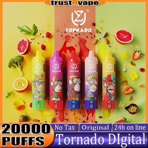 Orijinal Uzy Tornado Digital 20000 Puff 20K Puff 20000 Type-C Type-C Şarj 25 ml Pil Ekranlı Önceden Dolunlu Pod 12% 0% 2% 5% Tesis edilebilir E Cigarettes Vaper