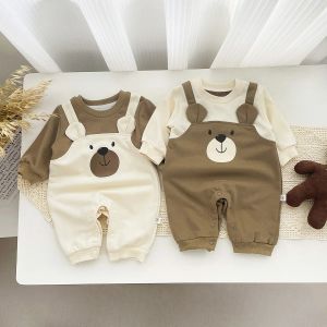 Tek parça sonbahar bebek bodysuit küçük ayı deseni çift renk uzun kollu sıcak tulum bebek giysileri bebek kızlar romper 02 yaş