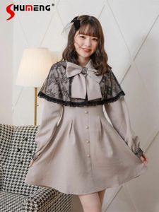 Vestidos casuais rojita japonesa lady renda cape vestido 2024 primavera elegante colarinho de brez gola bream manga de manga esbelta na cintura diminuindo