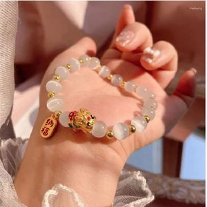 Charm Bilezikler Moda Opal Moonstone Bilezik Kadınlar için El Yapımı Streç Yuvarlak Kristal Boncuklu Zengin ve Şanslı Takılar