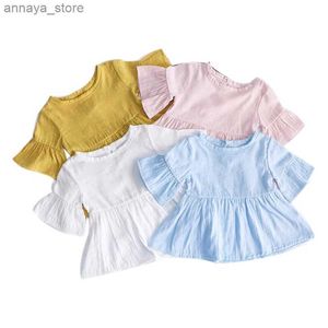 Çocuk Gömlekleri Flaer Sleeve Bahar Yaz Bebek Kız Bluzlar Üstleri Giysiler Sıradan Pamuk Çocuk Kız Tee Tshirtsl2404