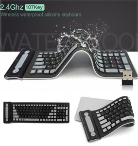 Складная силиконовая беспроводная клавиатура 24G USB Гибкая водонепроницаемая стройная клавиатура безмолвного рулона для ноутбука ПК 2106101743756