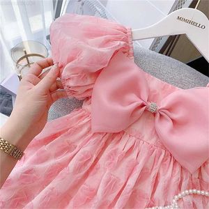 Kız Elbiseleri Kız Bebek Elbise Yaz Yıldızları Zarif Pembe Prenses Elbise Süper Büyük Yay Çocuk Doğum Günü Partisi Giysileri Çocuklar Kabarık Dressl2404