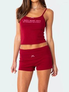 Юбки женская 2 часа пижама набор без рукавов печати Cami Tops Red Casual Shorts наборы для сна