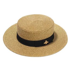 Geniş Memlu Şapkalar Kova Şapkalar Bayanlar Güneş Fedora Şapkaları Küçük Arı Parlak Str şapka Avrupa Retro Retro Altın Örgülü Kadın Güneşlik Düz Pullu Şapka J240506