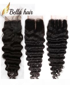 Bella Hair 8A 826in Closura dei capelli brasiliani Wave profonda HD Vergine Premontati Vergine Colore Naturale Coloro Top Lace Wavy Chiusura Human Hair P9962594