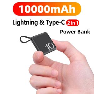 Bank Mini 10000mah встроенные кабели Power Bank Portable Micro Compact Power Bank Type C Осветительный шнур быстро зарядка внешняя батарея
