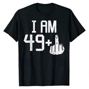 Erkek Tişörtler Erkek 49 1 artı orta parmak elli komik 50 yıl 50. doğum günü hediye tees grafik tasarım hip hop sokak kıyafeti t-shirt t240425
