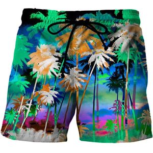 Модные кокосовые пальмовые пляжные шорты для мужчин 3D Печать художественная пигментная доска для летнего праздничного плавания 240417