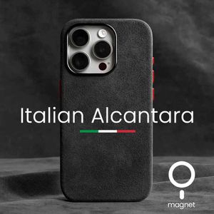 Случаи по сотовым телефонам магнитный чехол Alcantara для iPhone 15 Pro Max 14 13 12 Mini Luxury Artificial Leather Supercar Sureh Case Crose Cover 240423