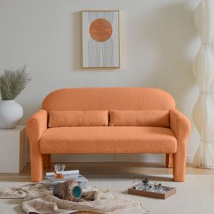 Modern Loveseat Couch com tecido de cordeiro e travesseiro lombar - design elegante, conforto aconchegante e colocação versátil