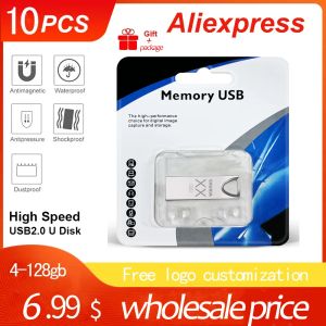 10 adet sürücü/lot usb flash sürücüsü 4GB 8GB 16GB 32GB bellek çubuğu usb flash disk 128GB kalem sürücü zarif paket hediye ücretsiz logo udisk