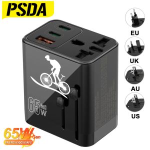 Chargers PSDA 3D Leopard 65W GAN Travel Plug Adapter 2USBC PD USB Worldwide Universal Charger UK EU US Converter для ноутбуков телефоны