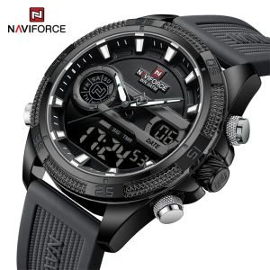 Часы naviforce Quartz Watch для мужчин Силиконовые браслет Спортивные наручные часы Водонепроницаемые будильные часы аналоговые цифровые цифры.