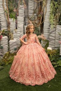 Розовое платье с шариком цветочничество платьев винтажные полуполовину рукава аппликации кусочки девчонки.