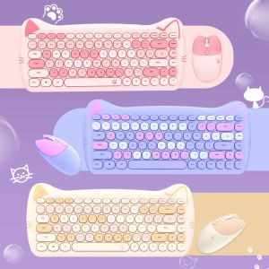 Мыши вырезаны кошка 2.4g беспроводная эргономика набор клавиатуры смешанная конфеты цветовой клавиш и расческа для ноутбука для ноутбука для ноутбука ПК подарок для девочек