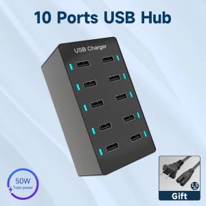 Зарядные устройства 10 портов настенные зарядные устройства 50W 10port Desktop USB Rapid Charger Несколько зарядных станций для смартфонов USB -зарядки устройства