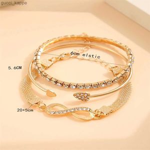 Boncuklu Vintage Infinity Heart Crystal Rhinestone Bilezik Seti Kadınlar Kadın Altın Renkli Metal Ayarlanabilir Bilezikler Moda Takı