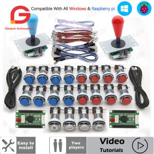 Oyuncular Qualy Sanwa Joystick Sıfır Gecikme DIY KIT USB Encoder LED Chrome Push Düğmesi Anahtarı PC Windows Rasberry Gamepad Konsolu