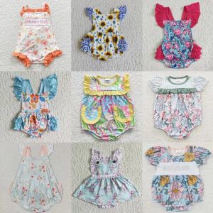 Tek parça toptan kız bebek çiçek kabarcık romper yaz bodysuit giyim çiçek tulum çocukları toddler fırfır yeni doğan tekli giysiler