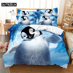 Наборы 3D Penguin Beding Set Set queen -Queen Bedding Peding Cover Set Set Set Set Cover Cotk Ctton Queen Mareple Cover Set Set Set Sleed