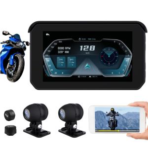 Aksesuarlar 5 inç Motosiklet GPS Navigator Kablosuz Carplay Android Otomatik Multimedya Oyuncu IPS Dokunmatik Dash Cam GPS İzleme