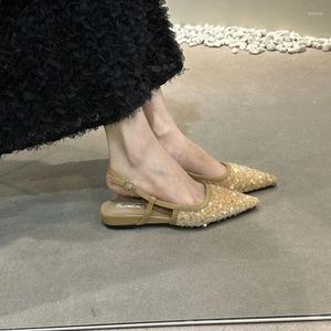 Sıradan Ayakkabı Kadın Sequins Desen Düz Sandalet Point Toe Toe Sipi Düz Renkli Toka Rahat Etek Müzik Festivali için Peri Stil