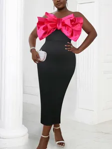 Sıradan Elbiseler Kadınlar Straplez Uzun Elbise Tüpü Yay Kontrastlı Siyah Düz Hatta Eşyalar Düğün Konukları Büyük Boyut 3xl 4xl