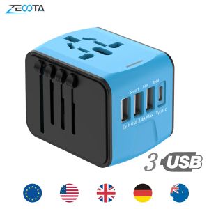 Зарядные устройства адаптер Universal Power Power UK EU AU US Sockets International 3 USB -порт One Typec Wall Charger для всемирного адаптера