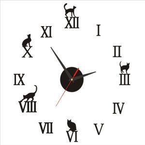 Uhren DIY Wanduhr Moderne Wohnkultur große Katzendesign Roman Zahlen Mirror Moderne Quarzuhren Wohnzimmer Uhr Uhr Aufkleber Aufkleber