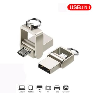 Drives OTG 3 em 1 caneta acionamento 32 GB Micro USB 2.0 Memory Stick 64 GB Pendrive 16 GB USB Flash Pen Metal para USB Key Flash Drive