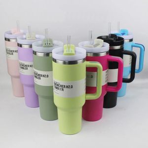 40 oz kupa tumbler saplı yalıtılmış tumbler kapaklar saman 40 oz paslanmaz çelik kahve termos fincan vakum yalıtımlı su şişeleri göndermeye hazır