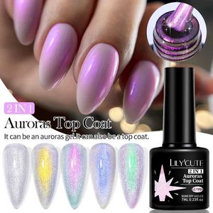 Лак для ногтей Lilycute 7ml Auroras Top Top Top. Переливаемое жемчужное эффект Sparting Glitter Полу постоянного замачивания с ультрафиолетового геля верхнего слоя.