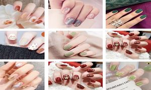 24pcs Nail Art Fake Nails Короткий нажатие на кончики ложно с клейкой гробницей Clue Clear Display Set Full Cover Artificial Designs Square 5421301