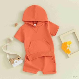 Giyim Setleri Bebek Bebek Giyim Erkek Kızlar Kıyafetler Günlük Kısa Kollu Kapşonlu Tişört ve Elastik Bant Şort Seti