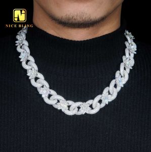 Iced Out Fashion Cuban Link Chains 18 мм VVS Moissanite Diamond Silver Cuban Collects Custom Flower Design Hip Hop Kine
