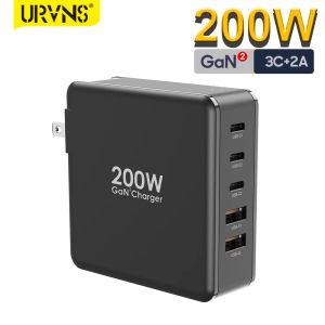 Чарджерс URVNS 200W USB C Wall Charger, 5port GAN2 Pro Pro Fast Charging Station PPS PD 100W 65W Power Adapter для смартфона с таблетками для ноутбуков