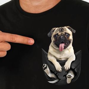 T-Shirts Cloocl% 100 Pamuk Cep Tshirt Yaz Pug Puppy Baskılı Tshirt Erkekler Kadın Gömlek Üstleri Komik Pamuk Siyah Tees Damlayı