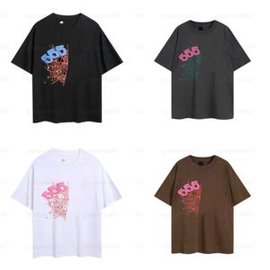 Örümcek Gömlek Tasarımcı Tişört Erkekler Kısa Kollu Yuvarlak Boyun Genç Thug Köpük Harfleri 5555555 Çift T-Shirt Pembe Pamuk Karışımı Sokak Hip Hop Trend Günlük Kıyafet Tshirt