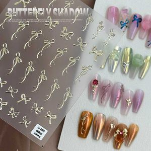 Tattoo Transfer 3D Laser Unh Nail Art Stickers Gold prateado rosa Butterfly Bow Manicure Manicure Auto adesivo Decalques de unhas