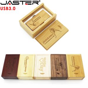 Jaster USB 3.0 ahşap flaş sürücüsü Pendrive Bellek Çubuğu+Hediye Kutusu 4GB 8GB 16GB 32GB 64GB U Disk Düğün Hediyesi Ücretsiz Özel