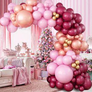 Parti Dekorasyonu 92pcs Burgundy Gül altın açık pembe metalik lateks balon çelenk kiti çocuklar için doğum günü bebek duş