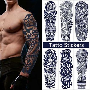 Передача татуировки 1sheet Полная рука временные татуировки Большой племенной племенной наклейка с большим рукавом наклейка Body Art Sexy Dragon Tattoo Designs Men 240426