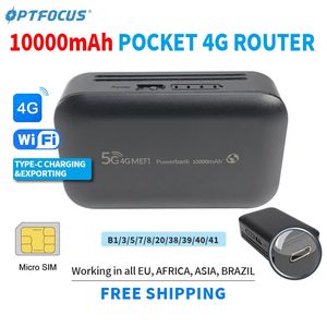 OptFocus 4G LTE Taşınabilir Modem Kablosuz Yönlendirici Powerbank USB TYPEC SIM KARTI 10000MAH MIFI Mini Cep WiFi Spot 240424